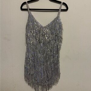 Silver Sequin Fringe Dress